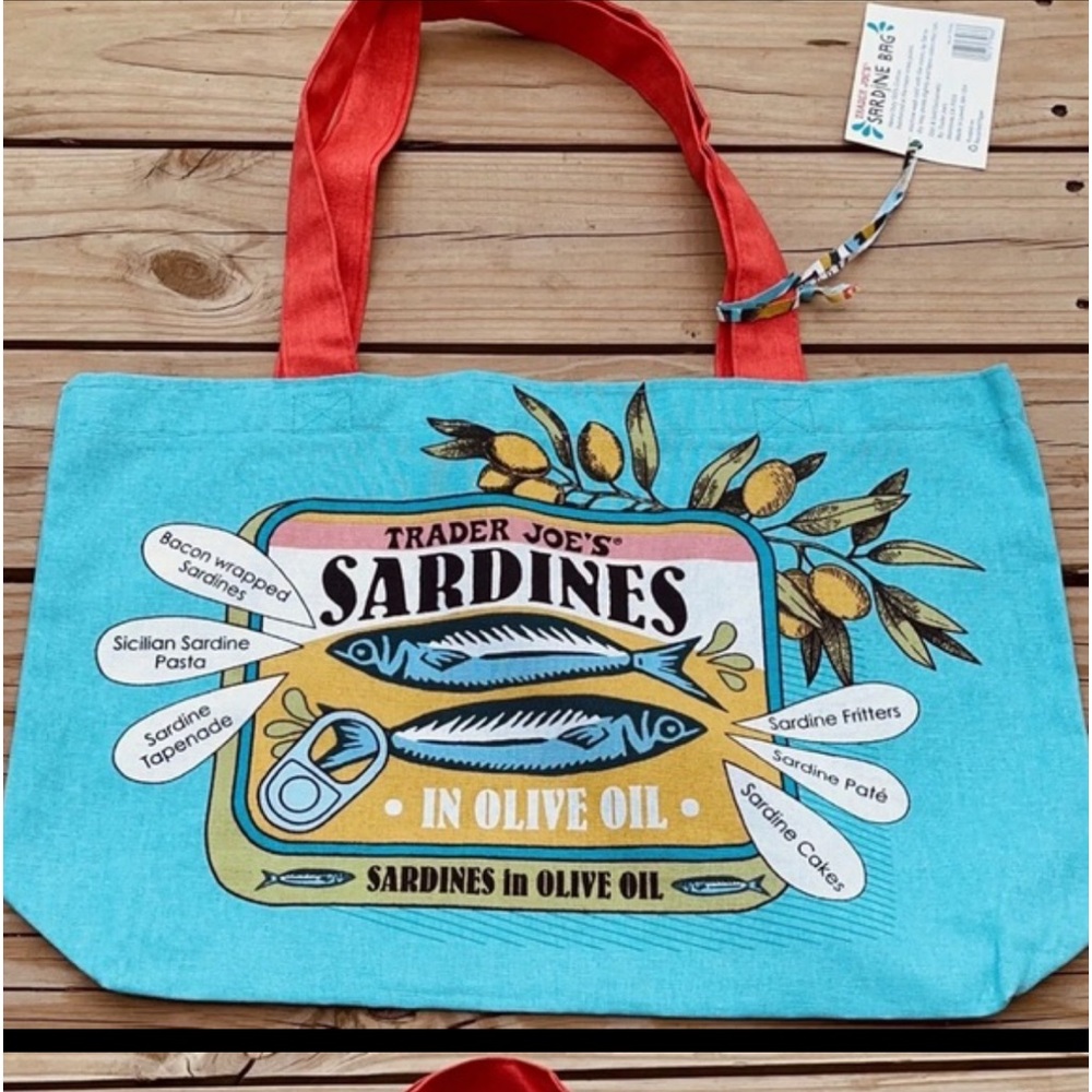 Trader Joe's SARDINES Reusable Shopping Tote Cotton Bag NEW!